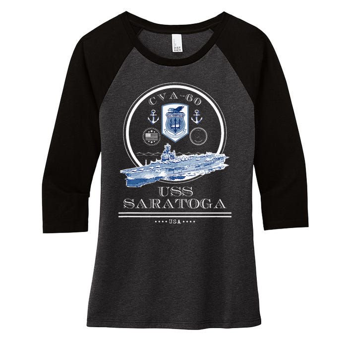 Uss Saratoga Cva60 Naval Ship Military Aircraft Carrier Women's Tri-Blend 3/4-Sleeve Raglan Shirt