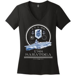 Uss Saratoga Cva60 Naval Ship Military Aircraft Carrier Women's V-Neck T-Shirt