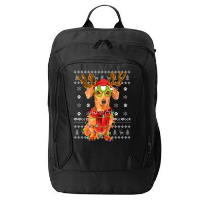 Ugly Sweater Christmas Lights Dachshund Dog Puppy Lover Gift City Backpack