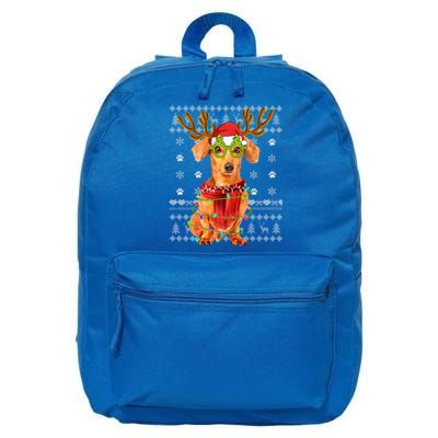 Ugly Sweater Christmas Lights Dachshund Dog Puppy Lover Gift 16 in Basic Backpack