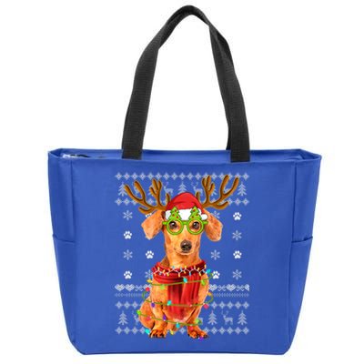 Ugly Sweater Christmas Lights Dachshund Dog Puppy Lover Gift Zip Tote Bag