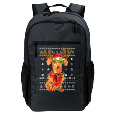 Ugly Sweater Christmas Lights Dachshund Dog Puppy Lover Gift Daily Commute Backpack