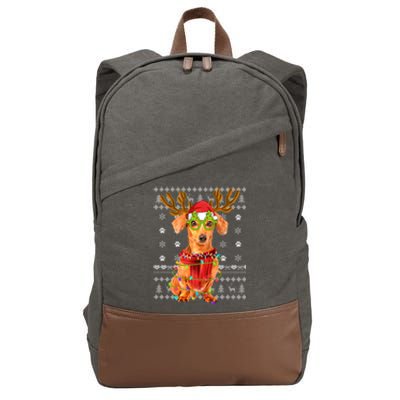 Ugly Sweater Christmas Lights Dachshund Dog Puppy Lover Gift Cotton Canvas Backpack