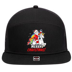 Unicorn Santa Claus Christmas Holiday Santa Riding Unicorn Gift 7 Panel Mesh Trucker Snapback Hat