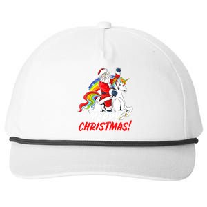 Unicorn Santa Claus Christmas Holiday Santa Riding Unicorn Gift Snapback Five-Panel Rope Hat