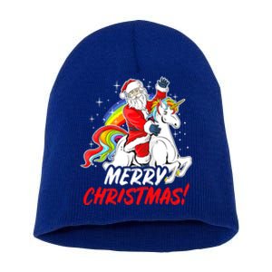 Unicorn Santa Claus Christmas Holiday Santa Riding Unicorn Gift Short Acrylic Beanie