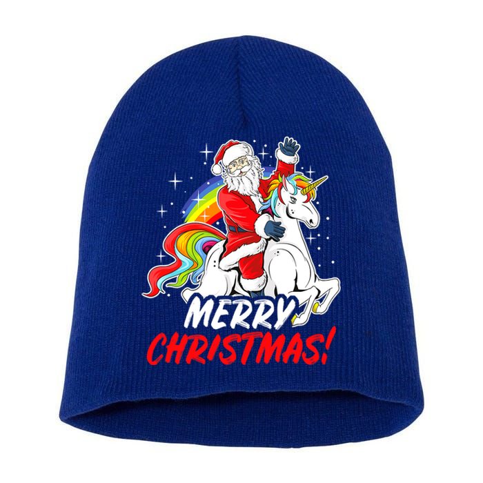 Unicorn Santa Claus Christmas Holiday Santa Riding Unicorn Gift Short Acrylic Beanie