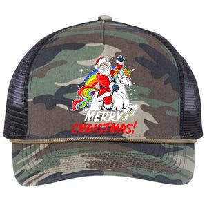 Unicorn Santa Claus Christmas Holiday Santa Riding Unicorn Gift Retro Rope Trucker Hat Cap