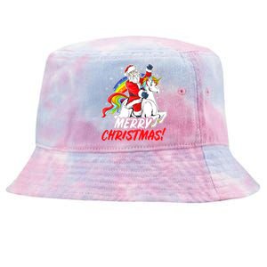 Unicorn Santa Claus Christmas Holiday Santa Riding Unicorn Gift Tie-Dyed Bucket Hat