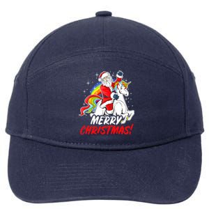 Unicorn Santa Claus Christmas Holiday Santa Riding Unicorn Gift 7-Panel Snapback Hat