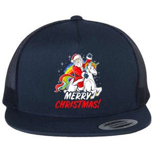 Unicorn Santa Claus Christmas Holiday Santa Riding Unicorn Gift Flat Bill Trucker Hat