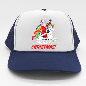 Unicorn Santa Claus Christmas Holiday Santa Riding Unicorn Gift Trucker Hat