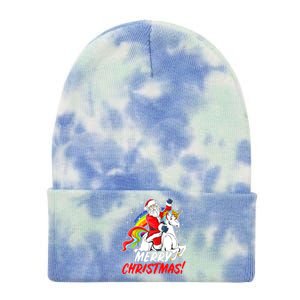 Unicorn Santa Claus Christmas Holiday Santa Riding Unicorn Gift Tie Dye 12in Knit Beanie