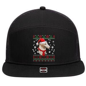 Ugly Sweater Christmas Borzoi Dog Santa Hat Pajama Xmas Long Sleeve 7 Panel Mesh Trucker Snapback Hat