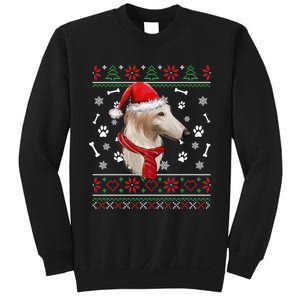 Ugly Sweater Christmas Borzoi Dog Santa Hat Pajama Xmas Long Sleeve Sweatshirt