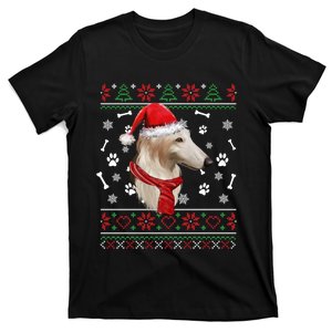 Ugly Sweater Christmas Borzoi Dog Santa Hat Pajama Xmas Long Sleeve T-Shirt