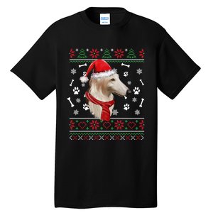 Ugly Sweater Christmas Borzoi Dog Santa Hat Pajama Xmas Long Sleeve Tall T-Shirt