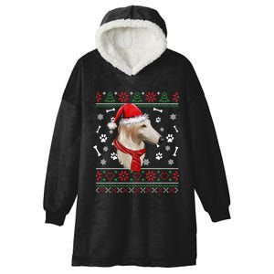 Ugly Sweater Christmas Borzoi Dog Santa Hat Pajama Xmas Long Sleeve Hooded Wearable Blanket