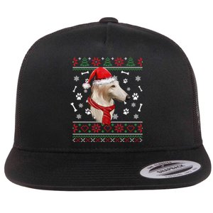 Ugly Sweater Christmas Borzoi Dog Santa Hat Pajama Xmas Long Sleeve Flat Bill Trucker Hat