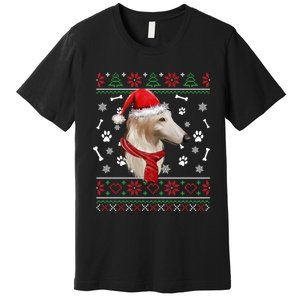 Ugly Sweater Christmas Borzoi Dog Santa Hat Pajama Xmas Long Sleeve Premium T-Shirt