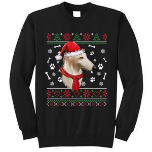 Ugly Sweater Christmas Borzoi Dog Santa Hat Pajama Xmas Long Sleeve Tall Sweatshirt