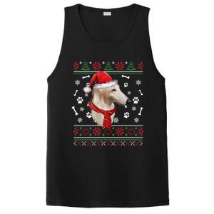 Ugly Sweater Christmas Borzoi Dog Santa Hat Pajama Xmas Long Sleeve PosiCharge Competitor Tank