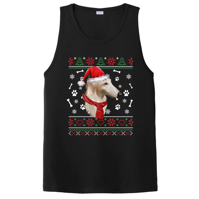 Ugly Sweater Christmas Borzoi Dog Santa Hat Pajama Xmas Long Sleeve PosiCharge Competitor Tank