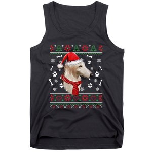 Ugly Sweater Christmas Borzoi Dog Santa Hat Pajama Xmas Long Sleeve Tank Top