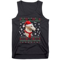 Ugly Sweater Christmas Borzoi Dog Santa Hat Pajama Xmas Long Sleeve Tank Top