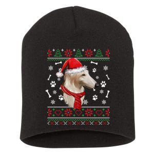 Ugly Sweater Christmas Borzoi Dog Santa Hat Pajama Xmas Long Sleeve Short Acrylic Beanie