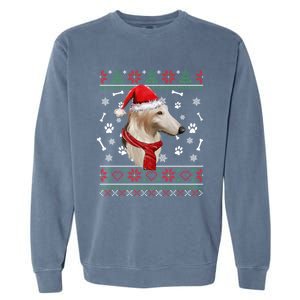 Ugly Sweater Christmas Borzoi Dog Santa Hat Pajama Xmas Long Sleeve Garment-Dyed Sweatshirt