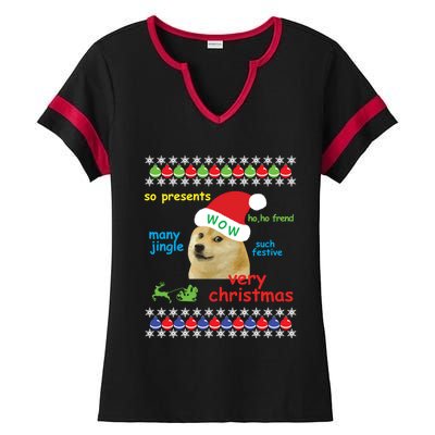 Ugly Sweater Christmas Doge Meme Sweatshirt Shiba Inu Dog Ladies Halftime Notch Neck Tee