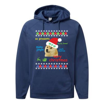 Ugly Sweater Christmas Doge Meme Sweatshirt Shiba Inu Dog Performance Fleece Hoodie