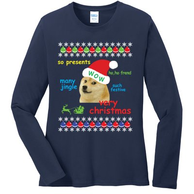 Ugly Sweater Christmas Doge Meme Sweatshirt Shiba Inu Dog Ladies Long Sleeve Shirt