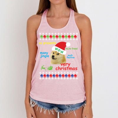 Ugly Sweater Christmas Doge Meme Sweatshirt Shiba Inu Dog Women's Knotted Racerback Tank