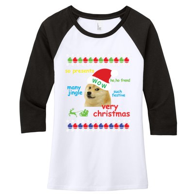 Ugly Sweater Christmas Doge Meme Sweatshirt Shiba Inu Dog Women's Tri-Blend 3/4-Sleeve Raglan Shirt