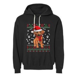 Ugly Sweater Christmas Rhodesian Ridgeback Santa Hat Pajama Sweatshirt Garment-Dyed Fleece Hoodie