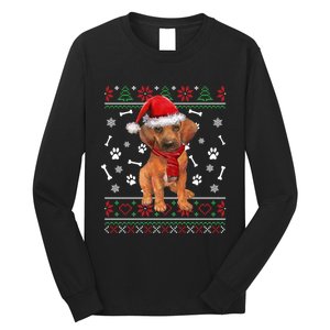 Ugly Sweater Christmas Rhodesian Ridgeback Santa Hat Pajama Sweatshirt Long Sleeve Shirt