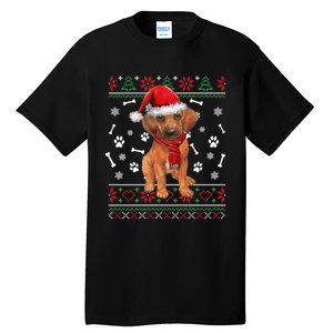 Ugly Sweater Christmas Rhodesian Ridgeback Santa Hat Pajama Sweatshirt Tall T-Shirt