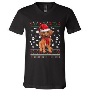 Ugly Sweater Christmas Rhodesian Ridgeback Santa Hat Pajama Sweatshirt V-Neck T-Shirt