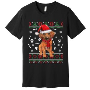 Ugly Sweater Christmas Rhodesian Ridgeback Santa Hat Pajama Sweatshirt Premium T-Shirt