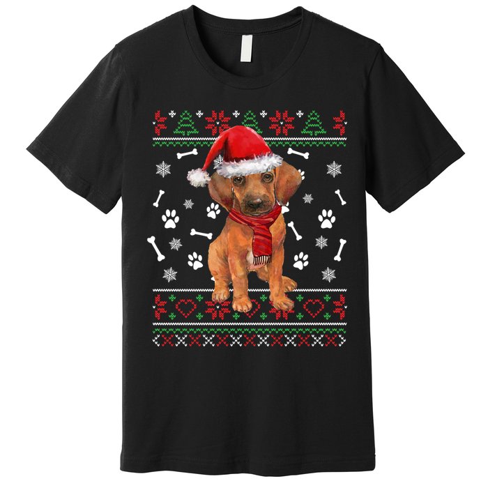 Ugly Sweater Christmas Rhodesian Ridgeback Santa Hat Pajama Sweatshirt Premium T-Shirt