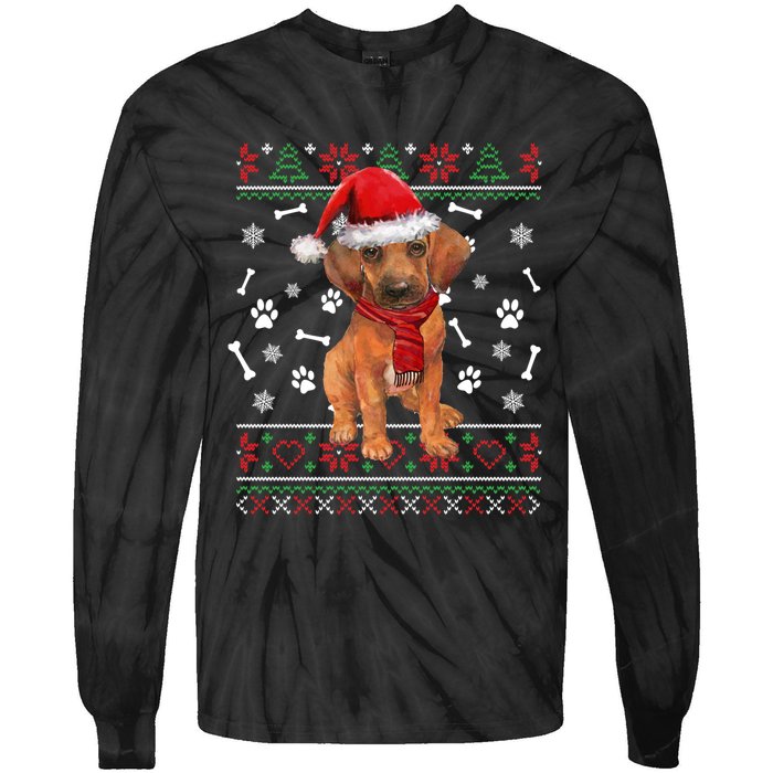 Ugly Sweater Christmas Rhodesian Ridgeback Santa Hat Pajama Sweatshirt Tie-Dye Long Sleeve Shirt