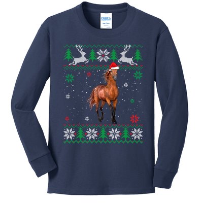 Ugly Sweater Christmas Horse Lover Santa Hat Animals Kids Long Sleeve Shirt