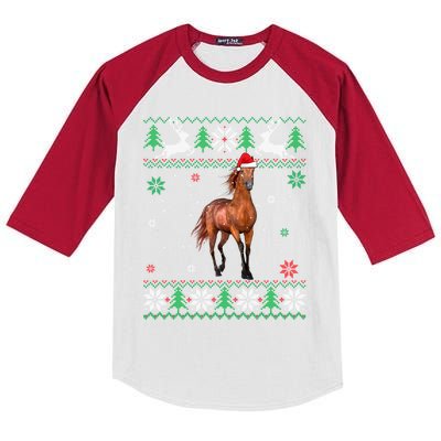 Ugly Sweater Christmas Horse Lover Santa Hat Animals Kids Colorblock Raglan Jersey