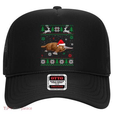 Ugly Sweater Christmas Platypus Lover Santa Hat Animals High Crown Mesh Back Trucker Hat