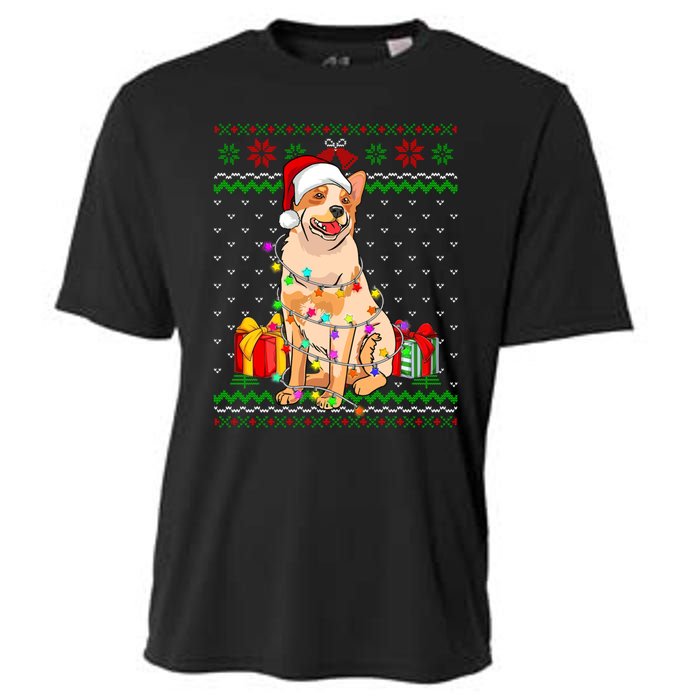 Ugly Sweater Christmas Lights Australian Cattle Dog Lover Cooling Performance Crew T-Shirt