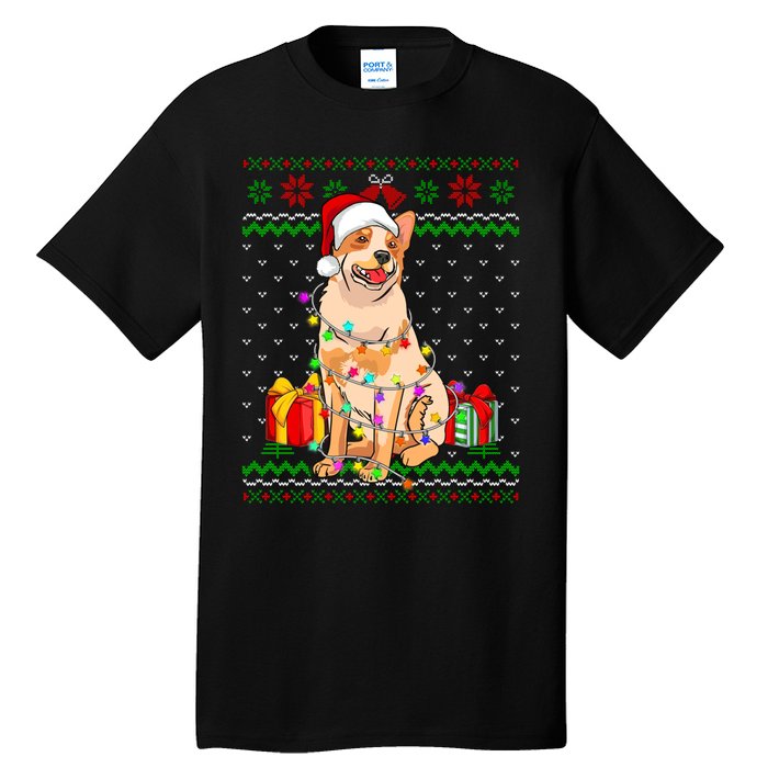 Ugly Sweater Christmas Lights Australian Cattle Dog Lover Tall T-Shirt