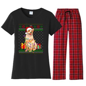 Ugly Sweater Christmas Lights Australian Cattle Dog Lover Women's Flannel Pajama Set