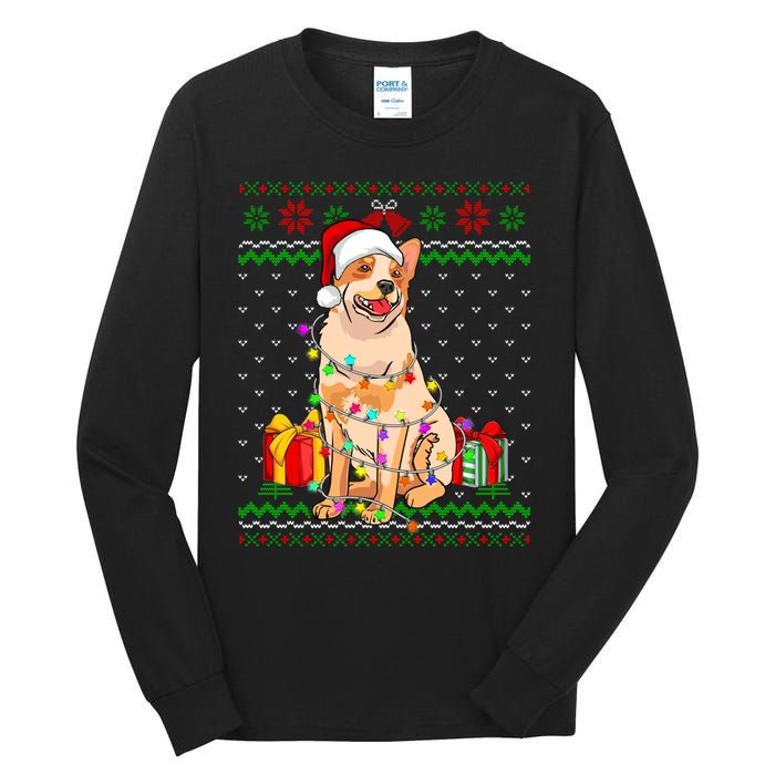 Ugly Sweater Christmas Lights Australian Cattle Dog Lover Tall Long Sleeve T-Shirt